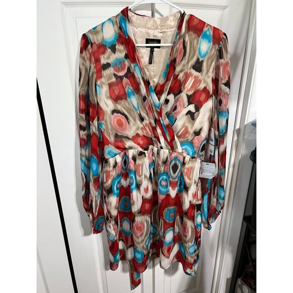 Laundry By Shelli Segal Colorful Abstract Print Wrap Dress Size 12 With Long She - Picture 12 of 13